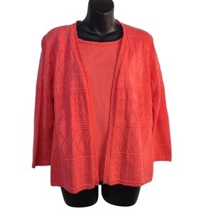 Alfred Dunner Sweater Cardigan Women's Coral Red Open Front Cardigan Sz PM